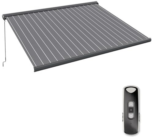 paramondo Markise Kassettenmarkise Curve 2000 Gelenkarmmarkise Balkon Terrasse Sichtschutz, mit jarolift Funkmotor & Funkhandsender, 445 x 350 cm, Gestell Anthrazit, Stoff Block Dunkelgrau-Weiß