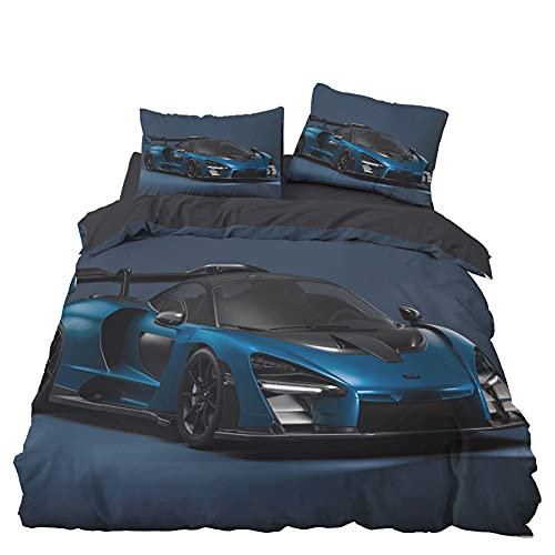 Tomifine Kinder Rennwagen Bettwäsche Set Sportwagen Extreme Sport Thema Bettbezug Mikrofaser Cars Automotiv Bettbezüge mit Reißverschluss und 2 Kissenbezug (155x220 cm + 80x80 cm,Rennwagen 5)