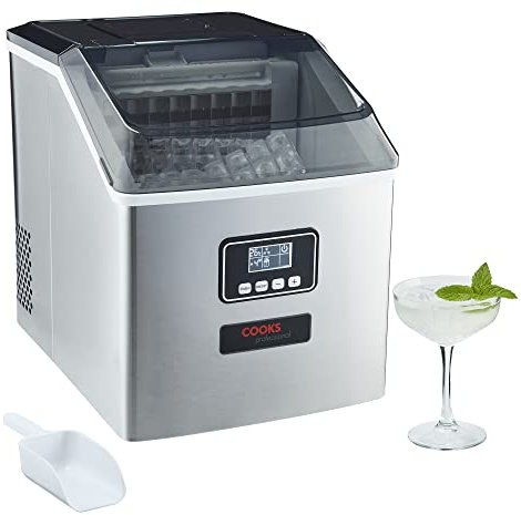 Ice Cube Maker Machine Counter Top Ice Maker 22kg 24H Ice Cubes ready in 13 minutes Automatic Self-Cleaning Ice Cube with Ice Scoop Stainless Steel body by Cooks Professional (Silver)