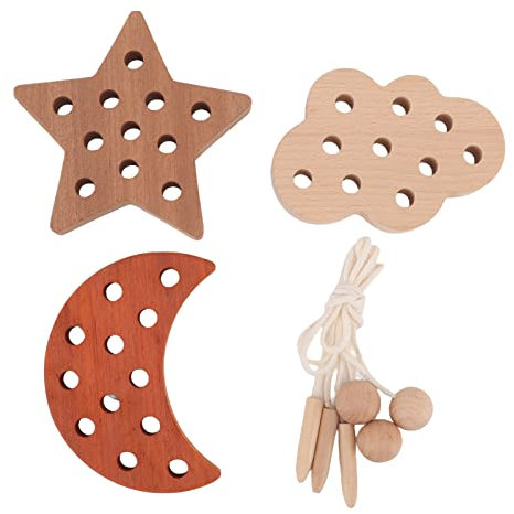 Deosdum Fädelblätter-Spielzeug-Set 3-Jährige, Verdickte Holzerkennung, Pädagogisches Fädelspiel, Spielzeug-Kit