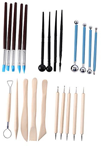 Lodokdre 24-Piece Ballpoint Pen Dotting Tools, Clay Ceramic Modelling Set, Carving Knife, Rock Painting Kit for Sculpture, Ceramics