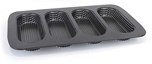 Space Home - Molde Perforado para Pan Francés o Mini Baguettes - Bandeja para Hornear 4 Panecillos - Acero al Carbono