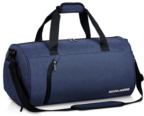 BECOJADDE Sporttaschen für Damen und Herren, 35L Reisetasche Duffel Bag Übernachtungstasche mit Schuhfach & Nassfach, wasserdichte Handgepäcktasche für Sport, Fitnessstudio, Schwimmen, Navy Blau