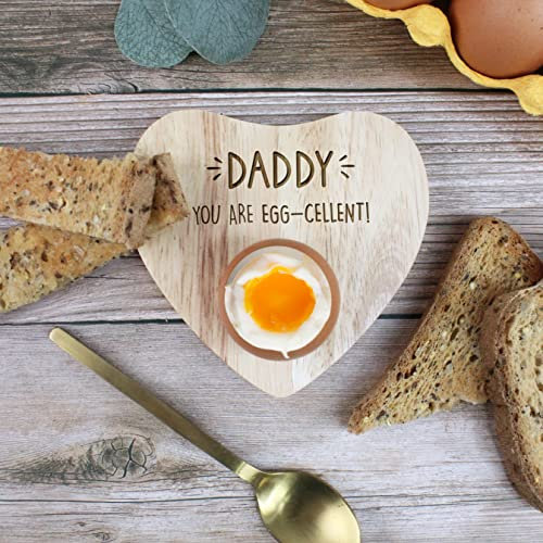 eBuyGB Personalised Heart Shaped Egg Cup, Daddy You are Egg-cellent Breakfast Board, Egg & Soldiers, Wooden Dippy Egg Serving Board, Dippy Eggs & Toast, Father's Day, Birthday Gift for Dad