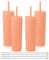 Volhoply 16oz 470ml Plastic Skinny Tumblers with Lid and Straw Bulk | Double Wall | Reusable Iced Coffee Mug | BPA Free | Matte Acrylic Water Cups (Orange,4 Pack)