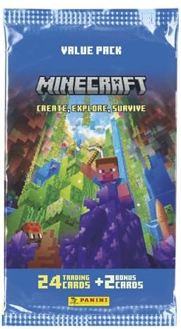 Panini Minecraft Trading Cards 3-Create, Explore, Survive Fat Pack 24, 2 Bonuskarten, 004734B26FPF