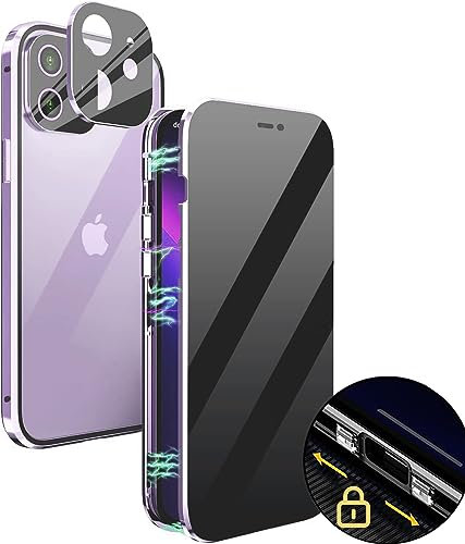 Anti Spy Hülle für iPhone 11 360 Grad Magnetische Handyhülle mit Sichtschutz Blickschutz Vorne und Hinten Gehärtetes Glas Ganzkörper Handyhülle mit Kameraschutz Privacy Anti-peep Case, Violett