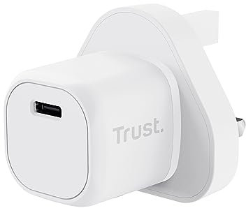 Trust Maxo USB-C Fast Charger Plug UK 20W PD, USB Type C Wall Charging Power Adapter (no Cable) for iPhone 14/14 Pro /14 Pro Max, Samsung S23 S22 S21 S20, iPad Mini/Air/Pro, Tablets - White