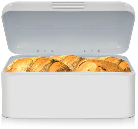 Widousy Metal Bread Boxes,Bread Box Storage Bin Kitchen Container Iron Countertop Containers Metal Food Storage Bread Keeper Home Kitchen Counter (White)