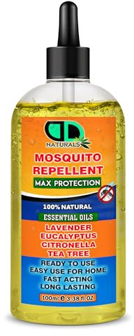 Mosquito Repellent MAX Protection with Lavender, Eucalyptus, Citronella & Tea Tree Essential Oil - Fast Acting- Ready to USE - Body Oil Deet Free (100ml Clear Dropper)
