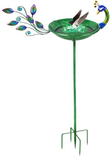 CONDAUPH Pfauen-Vogeltränke für den Außenbereich, 110 cm, Metall-Vogeltränke für den Außenbereich, Garten, Hof, freistehende Vogeltränke mit Pfahlständer, 5 Zinken