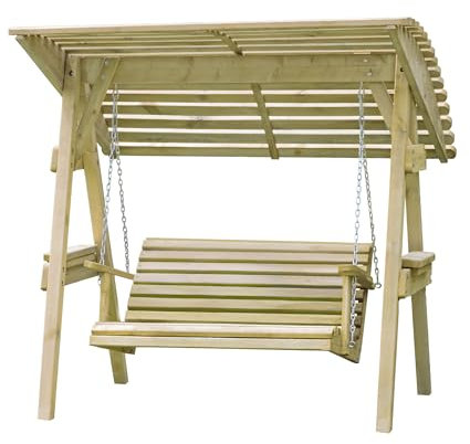 Zest Miami Swing 2-Seater – 2-Seater Garden Swing – PEFC-Certified Wooden Garden Gazebo with Wooden Canopy – Armrests & Removable Shelves – Pressure-Treated Softwood – 120 cm x 49 cm
