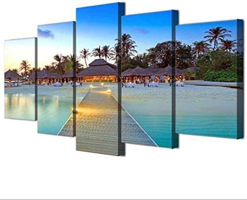 Impression Sur Toile Cinq Tableaux Consécutifs Décoration De Maison Moderne Peinture 5 Panneaux Abstraits Modulaire Poster Plage De L'Océan (L/Avec Cadre 150 X 80 Cm) Affiche De Photo D'Ar -9X3U/E6Q