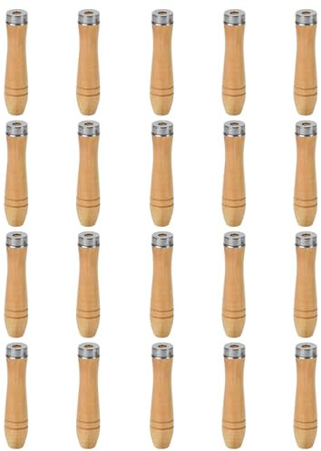 TopHomer 20 Pieces Wooden File Handle, Safety File Handle with Metal Safety Rings, File Cutting Tool Handle, Durable Replacement File Cutting Handle for Woodworking Carpenter (110mm)