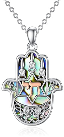 VONALA Hamsa Hand Halskette 925 Sterling Silber Abalone Schale Hebräisch Chai Anhänger Halsketten Jüdische Schmuck Geschenke für Damen Ladies Männer