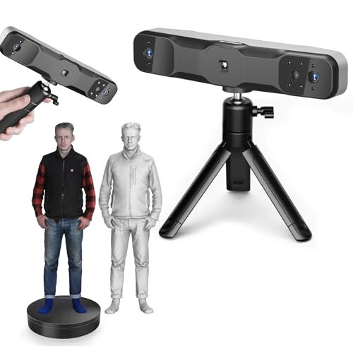 Revopoint RANGE 2 3D-Scanner mit Großer Plattenspieler und Powerbank-Griff, 0,1 mm Präzision, 16 fps Schnell Scanner, 400-1300 mm Arbeitsabstand für 3D-Scannen großer Objekte