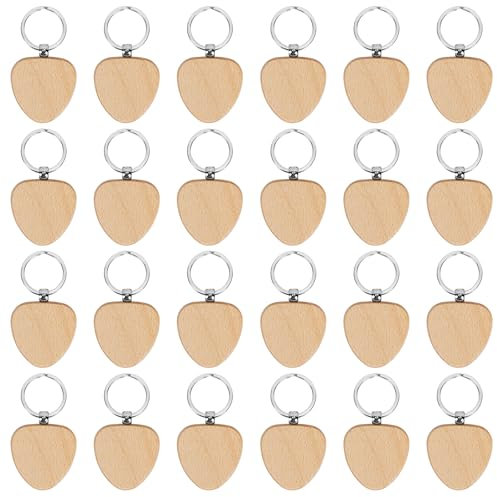 FOGAWA 24 Pièces Porte Clés en Bois Bricolage Porte Clés vierges Bois en forme de coeur Porte Clés en Bois Brut Porte Clés en Bois Naturel pour Bricolage Artisanat Décoration DIY (forme de coeur)