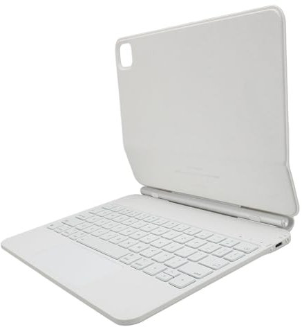Plyisty Teclado Flotante Magnético, Teclado Bluetooth Retroiluminado con Trackpad Multitáctil con Soporte Magnético Ajustable, Funda de Teclado Recargable para Tableta iOS (White)