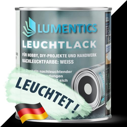 LUMENTICS Barniz luminoso blanco 250 ml – El color brilla en la oscuridad – Barniz autonivelante a base de acrílico – Pintura fosforescente, fluorescente, recargable, bajo olor