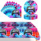 POPOYU 37Pcs Video Game Party Tableware Set - Plates, Napkins, Table Cloth for GAME ON Birthday Decorations - Kids Boys Themed Party Supplies
