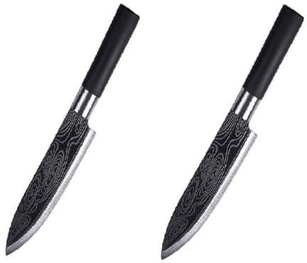 Genérico VEMARK Cuchillo de Cocina - Cuchillo de Cocinero - Cuchillo de Chef Profesional - Acero Inoxidable con Diseño de Damasco - Pack de 2 - Hoja de 18 cm, Longitud Total 30.5 cm. Hoja Fina