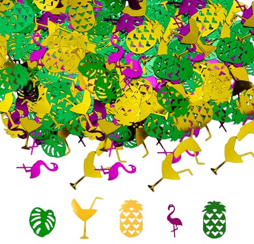30g Confettis de style hawaïen, ananas, feuilles de palmier, feuilles de tortue, confettis de flamant rose, décoration de plage, décoration de table de fête hawaïenne