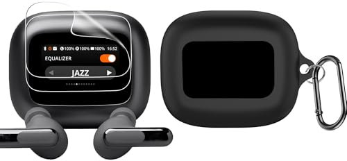 Blueshaweu Silicone Case and 2 x TPU Screen Protectors Compatible with JBL Live Beam 3, Full Protection, Shockproof Protective Case with Carabiner for JBL Live Beam 3 (Black)