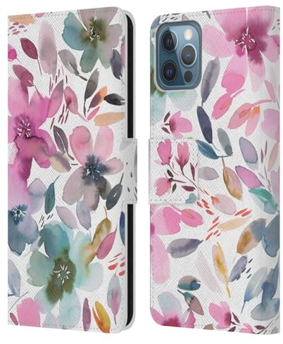 Head Case Designs Offizielle Ninola Pastellfarbenes Flieder Aquarell Künstlerische Blumen Leder-Wallet-Hülle Kompatibel mit Apple iPhone 12 / iPhone 12 Pro