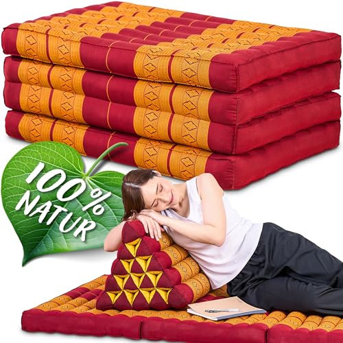 Namasdee Klappmatratze 200x80x8cm mit 100% natürlicher Kapokfüllung (Rot/Gelb)