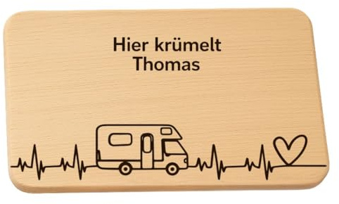 DwieDeko - Frühstücksbrettchen mit Gravur Camping Puls, coole Camper Geschenke personalisiert, Camping Geschenke