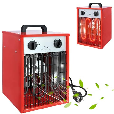 PEILU 3 kW Elektrische Heizgeräte Heizlüfter mit 4 Einstellbarer Heizstufen Überlastschutz Garten Elektroheizkörper Tragbare Elektroheizung Ventilatoren Elektroheizer mit Handgriff (Rot)