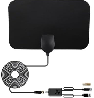 Vecys HDTV Antena de TV para Interiores 10dBi Antena de TV Digital HD DVB-T2 Montada en la Pared Mini Antena para Smart TV de Alcance de 80 Millas RG174 Cable Coaxial de 3m/9.84ft Soporte de 1080p