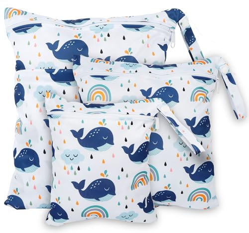 Rinfency 3 Stück Wetbag Groß Kindergarten für Baby Personalisiert Nappy Bag, Lässig Nasstasche Wechselwäsche Schwimmsachen wasserdichte Windeltasche, Klein Bikini Wet Bag Schwimmen Set (XL)