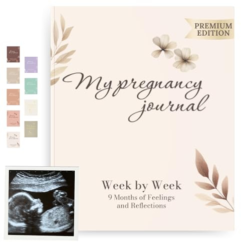 HuBorns - Schwangerschaftstagebuch um Jeden Moment Woche für Woche Festzuhalten mit Platz für Fotos und Ultraschall, Schwangerschaftsbuch zum Ausfüllen und Festhalten (Beige, Englisch)