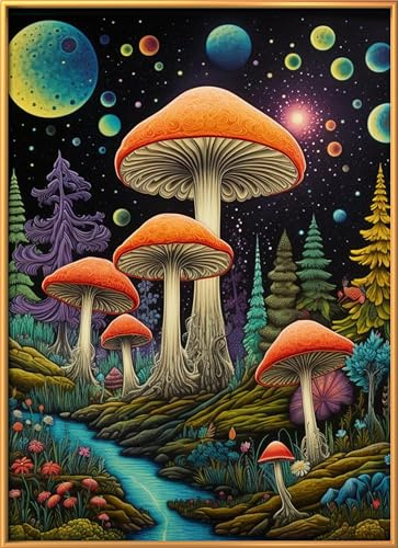Kreuz Stickerei Kit 11ct 3 Stück - Vordruck Stickerei Leinwand Nadel Vollständige Reihe Erwachsene oder Kinder Anfänger Kit - Traumhafter Pilzwald 32x44cm