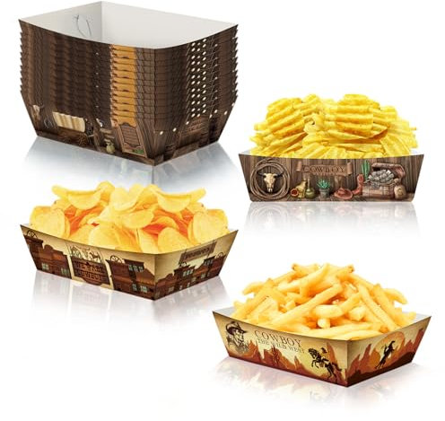 Dusenly 24pcs Western Cowboy Party Paper Food Trays Western Snack Candy Serving Trays for Cowboy Party Decorations Food Holder Trays Supplies