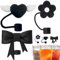 3 Pieces Straw Cover Cute Pink Bow Straw Covers Straw Topper Silicone Straw Tips Cover Covers Drinking Straw Dust-Proof Silicone Straw Toppers Cute Accessories for Outdoor Sports Office School (Black)