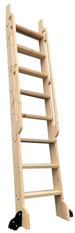 DRFGHK Library Ladder Kit Wooden Ladder 7 Foot 8 Foot Red Oak Unassembled, Sturdy Wood Step and Build-in Handrail, Multi-use for Loft Stairs/Bookshelf, Red Oak, with Floor Roller Wheels(7FT/86.7)