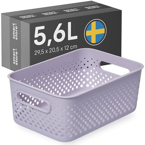 SmartStore Storage Basket with Handles in Lavender 5.6L (29.5x20.5x12cm) | Storage Bin From Recycled Plastic | Essence M Storage Box| Storage with 10-year Warranty