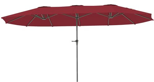 Outsunny Ombrellone Doppio da Giardino 4x2.2 m a 12 Stecche con Prese d'Aria e Manovella, Ombrellone per Esterni in Metallo e Poliestere, Anti UV 30+, Rosso Vino