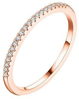 Mesnt Womens Promise Rings, 14K Rose Gold Engagement Ring with Round Moissanite, Size R 1/2