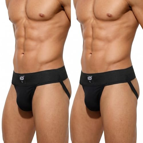 KD Willmax Organic Cotton Jockstrap Gym Supporter – 3” Waistband, Soft & Durable (Black Pack 2, Medium)