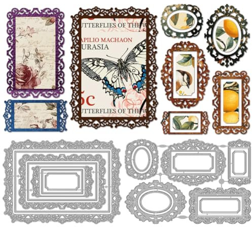 MAYJOYDIY Bilderrahmen Metall Stanzformen Vintage Etikettenrand Stanzformen Schablonenhintergründe Rahmenprägung Scrapbooking Schnitte Vorlage Für DIY Scrapbooking Karte Machen Album Geschenk Dekor