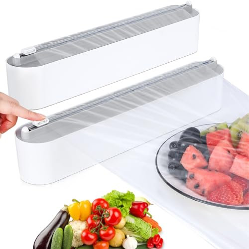 Housolution 2 Pièces Distributeur Film Alimentaire Magnétique, Coupe-Capsules avec Lames Tranchantes, Distributeur Papier Aluminium et Film Pratique, Dérouleur Film Alimentaire pour Cuisine