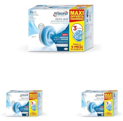 Ariasana Aero 360 Tab Inodore Tripack, Ariasana Aero 360° Ricarica per Dispositivi con Capacità ≥ 450g, Assorbi Umidità in Tab, Ricarica Tab contro i Cattivi Odori, 1 Confezione da 9 Tab da 450g