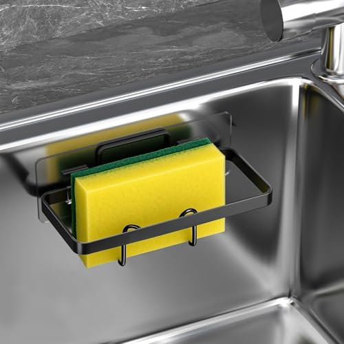 flintronic Organizador Estropajo Fregadero, Porta Esponja, Soporte Esponja Cocina Fregadero, para Almacenamiento en la Cocina y el Baño, Soporte para Estropajos, Cepillos o Jabón (Negro)