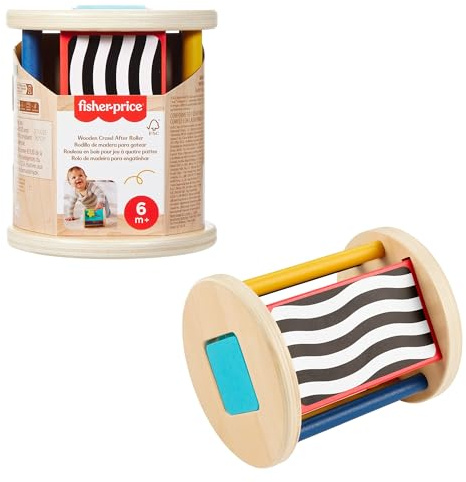 Fisher-Price Holzroller Krabbel-Baby-Spielzeug | Holzrassel-Aktivität, sensorisches und motorisches Spiel, Babys und Kleinkinder 6+ Monate, JKH17