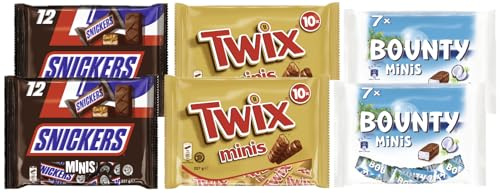 Schokoriegel Minis Mix 1362g – 2x Snickers, 2x Twix & 2x Bounty – je 227g, 6er Vorteilspack