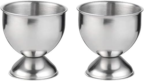 JIzian 2pcs Silver Egg Cups Stainless Steel Egg Holder, Soft Boiled & Hard Boiled Eggs Tray Kitchen Gadgets Tools, 46mm x 48mm Small Cup