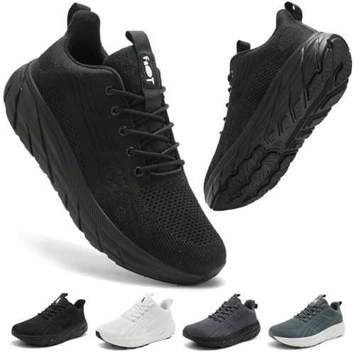 Schuvox Weite Laufschuhe Herren Damen mit Dämpfung Leicht Atmungsaktiv Sneaker Bequem Sportschuhe für Jogging Training Trekking rutschfest Strapazierfähig Turnschuhe Fitnessschuhe Unisex Schwarz 38EU